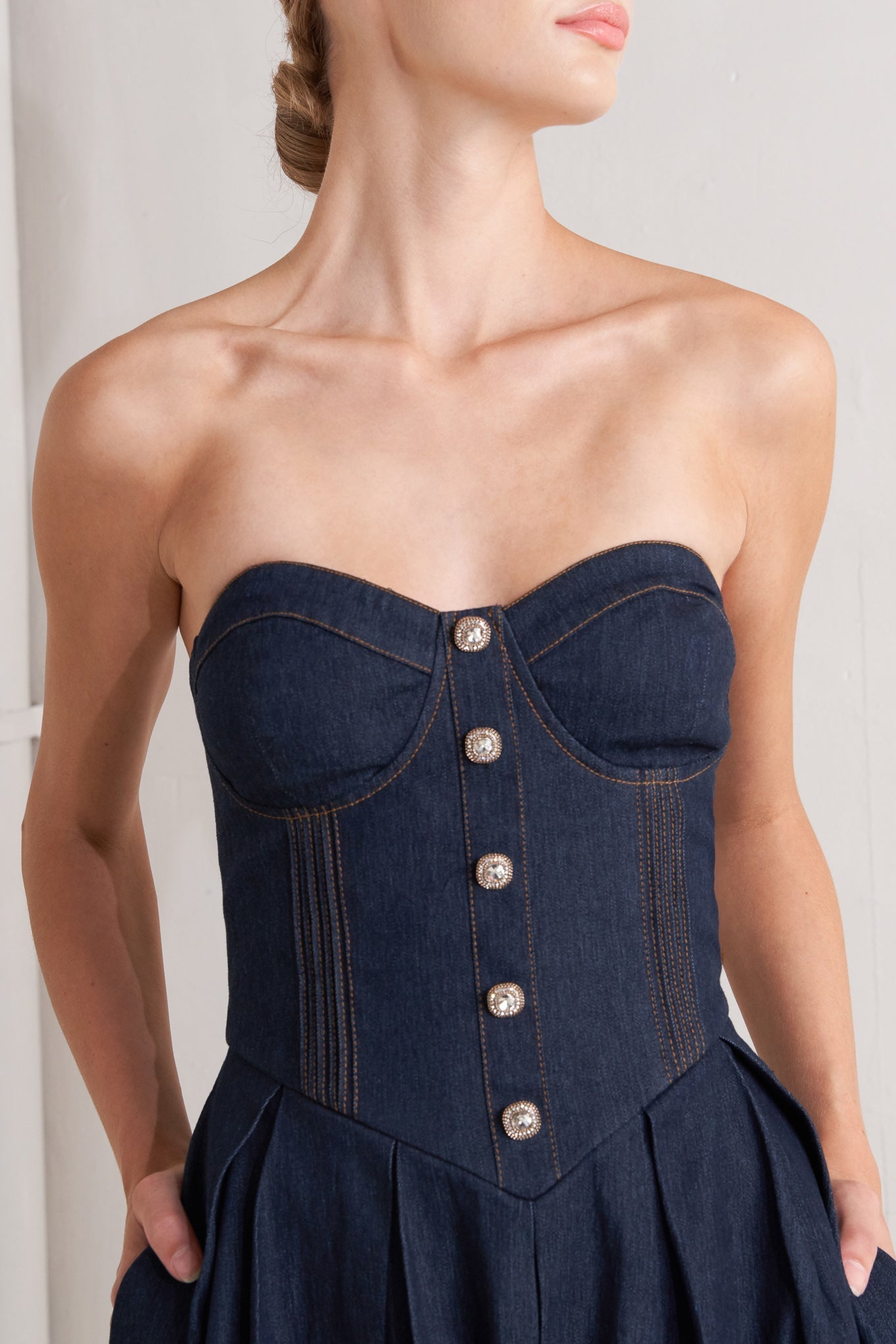 URBAN MOMENT DARK DENIM CORSET DRESS