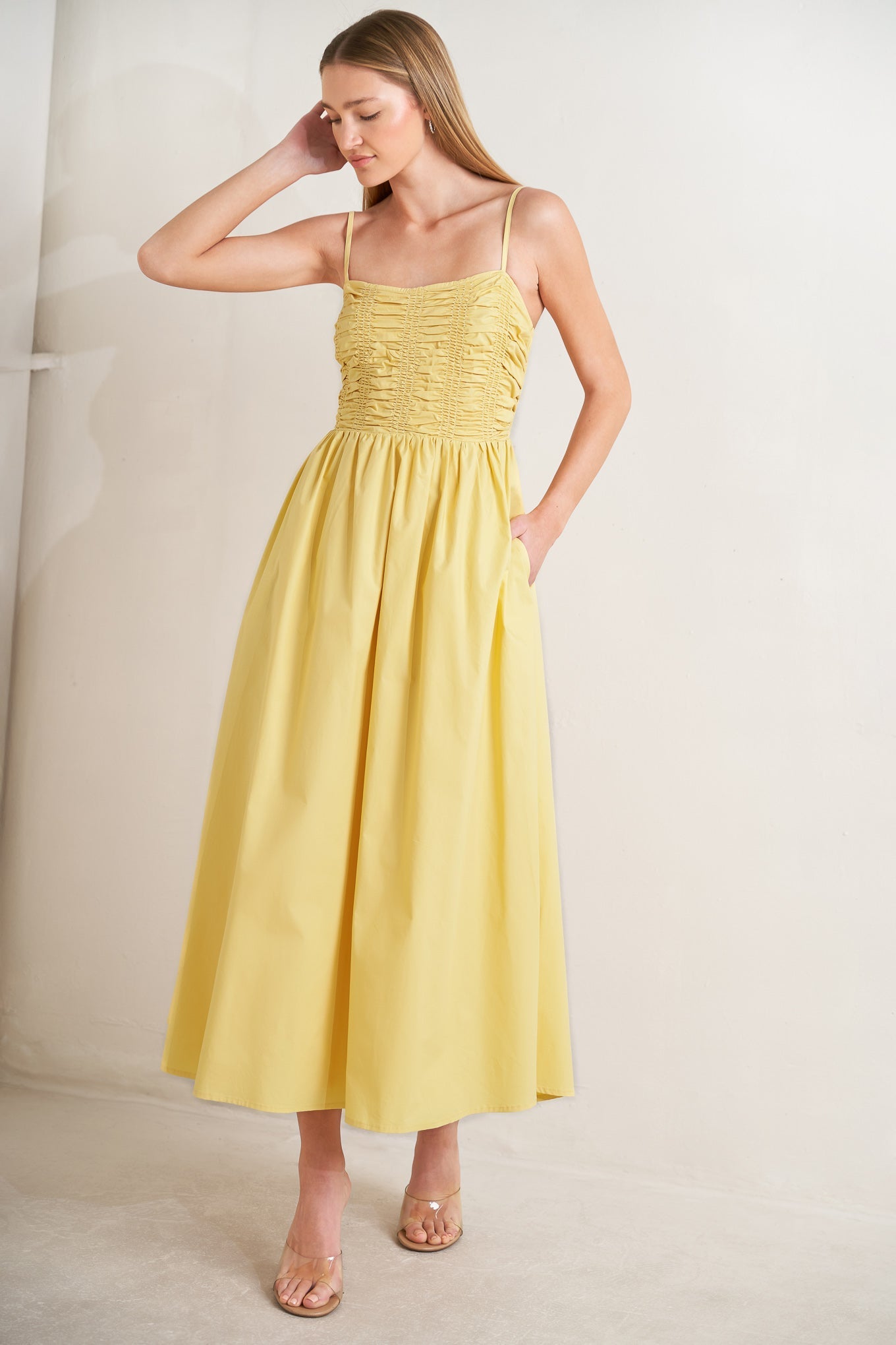 LEMON KISS BUTTER YELLOW MIDI DRESS