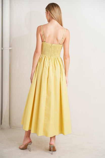 LEMON KISS BUTTER YELLOW MIDI DRESS