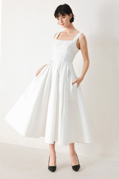ECHO IN WHITE MIDI DRESS