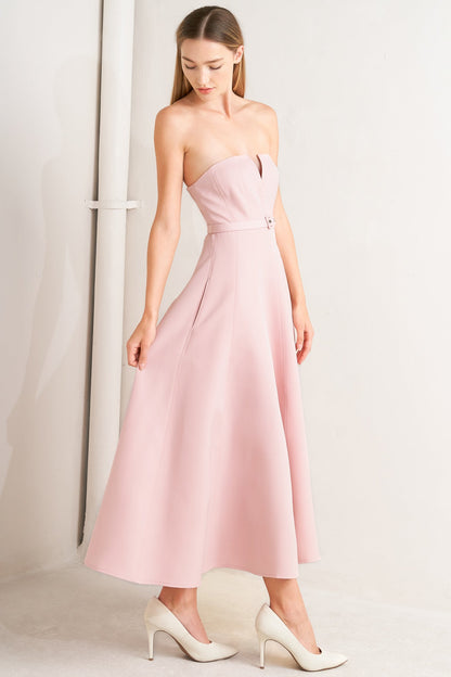 WEEKEND DATE PINK STRAPLESS MIDI DRESS