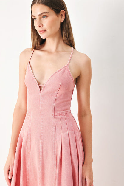 PINK HAZE OPEN BACK DENIM MIDI DRESS