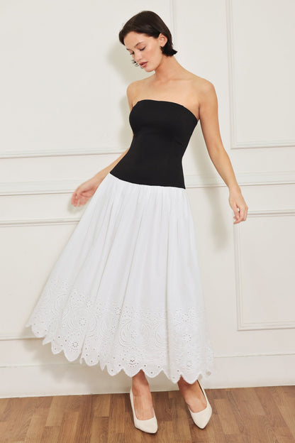 SOFT SPOKEN BEAUTY KNIT BLACK & WHITE MIDI DRESS