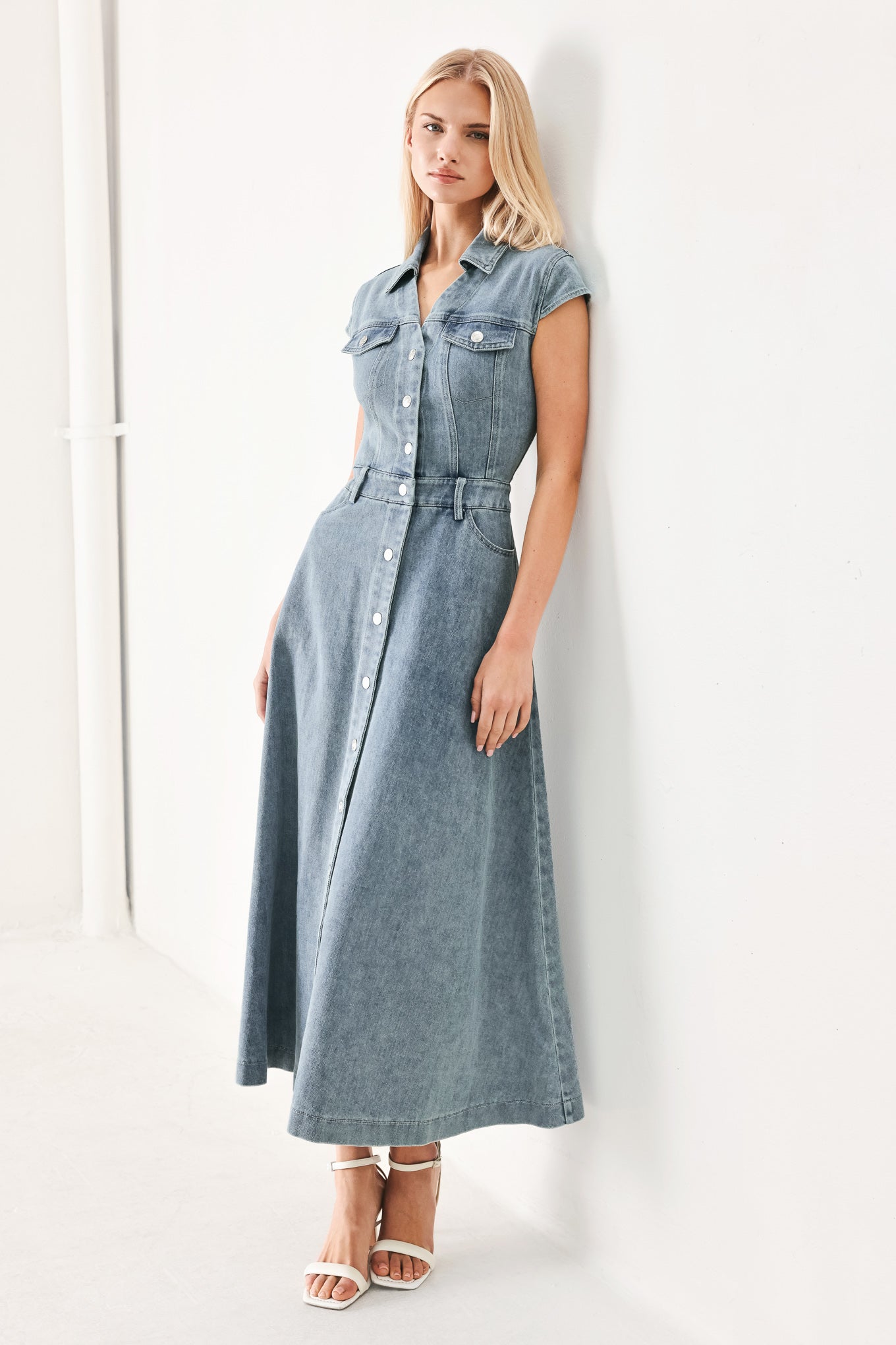 CLASSIC APPEAL ACID WASH DENIM SHIRT DRESS