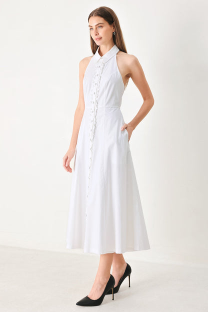 ANGELIC CHARM HALTER MIDI DRESS