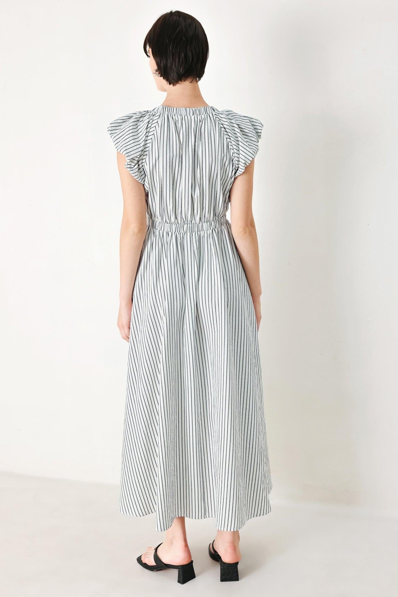 WHISPER STRIPE EMPIRE WAIST MIDI DRESS