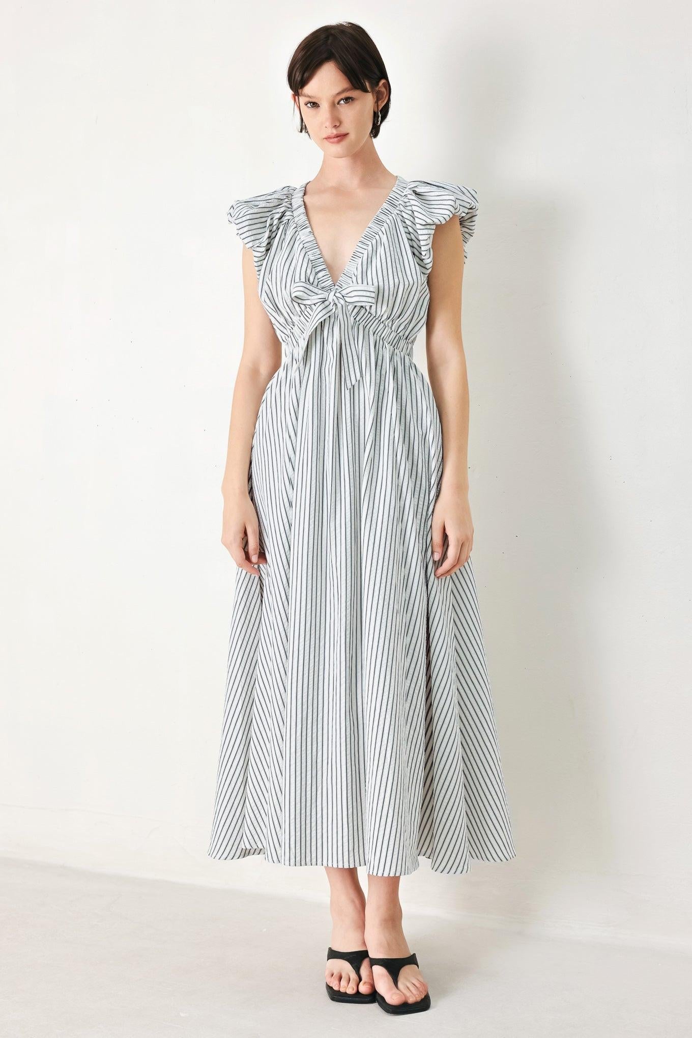 WHISPER STRIPE EMPIRE WAIST MIDI DRESS
