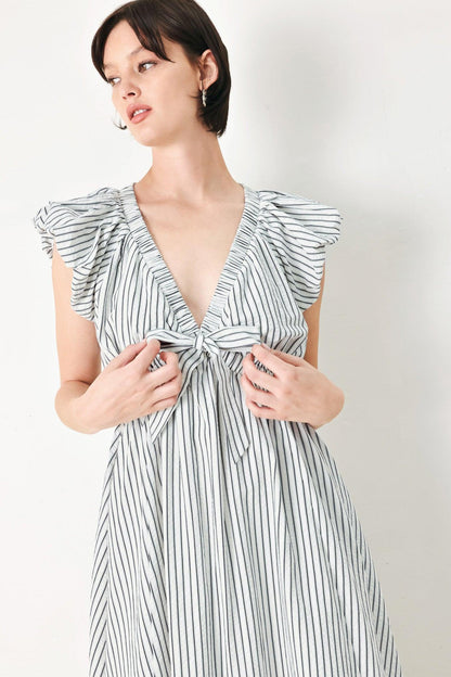 WHISPER STRIPE EMPIRE WAIST MIDI DRESS