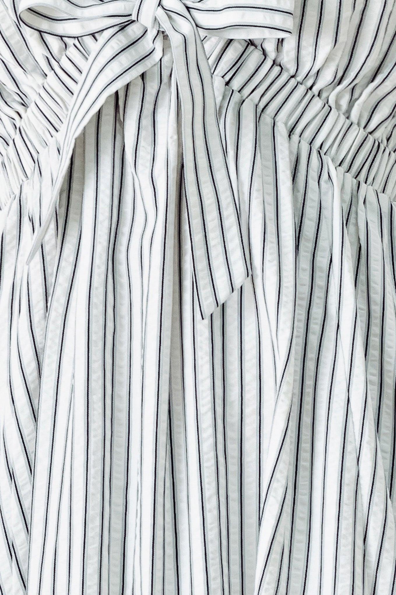 WHISPER STRIPE EMPIRE WAIST MIDI DRESS