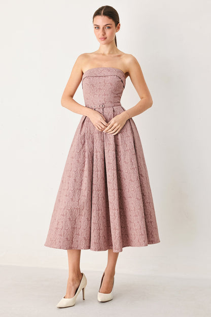 ROSETTE BANDEAU MAUVE MIDI DRESS