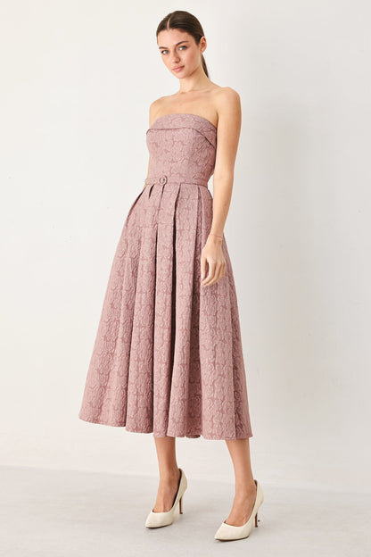 ROSETTE BANDEAU MAUVE MIDI DRESS