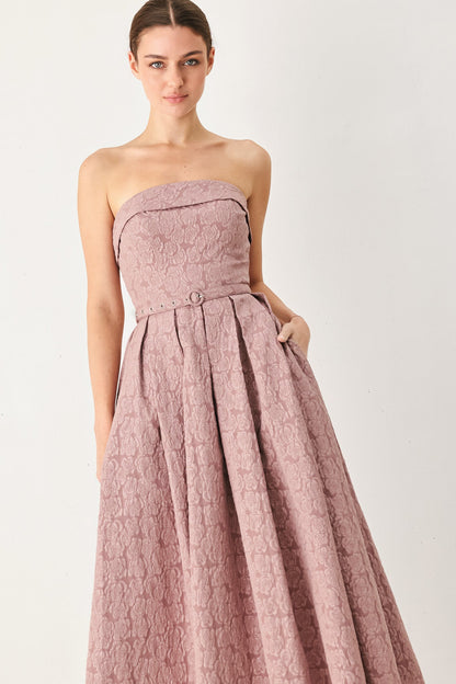 ROSETTE BANDEAU MAUVE MIDI DRESS