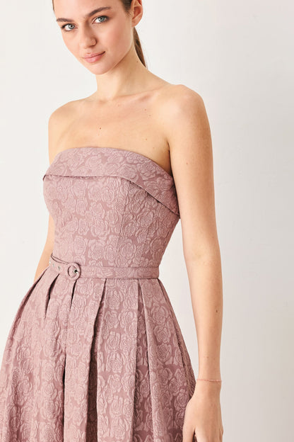 ROSETTE BANDEAU MAUVE MIDI DRESS