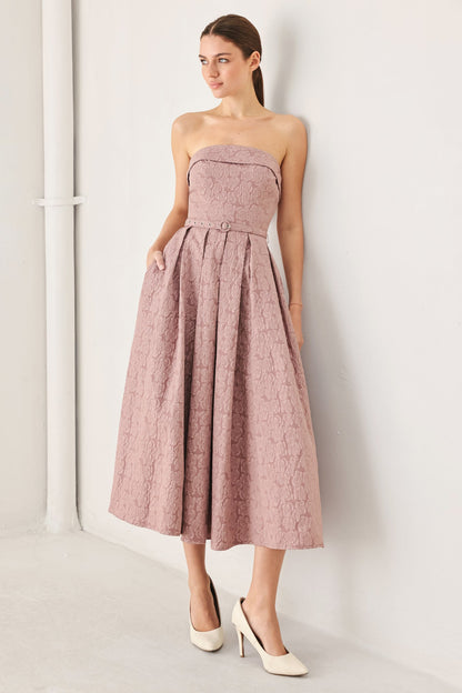 ROSETTE BANDEAU MAUVE MIDI DRESS