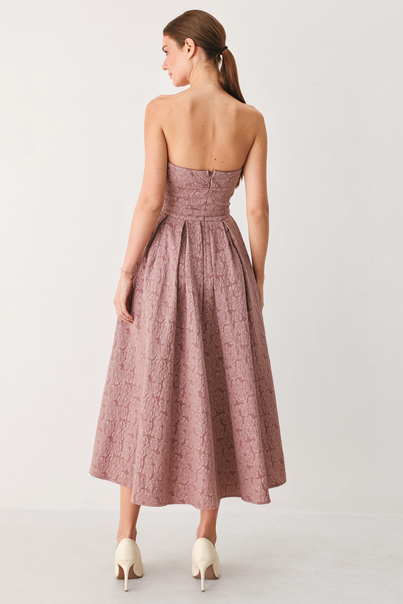 ROSETTE BANDEAU MAUVE MIDI DRESS