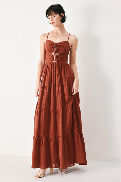 TERRACOTTA SUNSET CUT-OUT MAXI DRESS