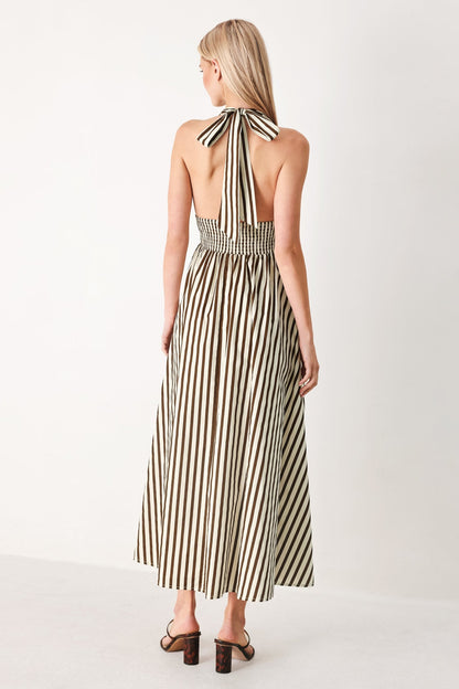VACATION STRIPED HALTER MIDI DRESS