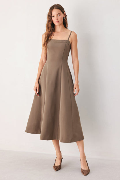 COFFEE BEAN SWING MOCHA MIDI DRESS