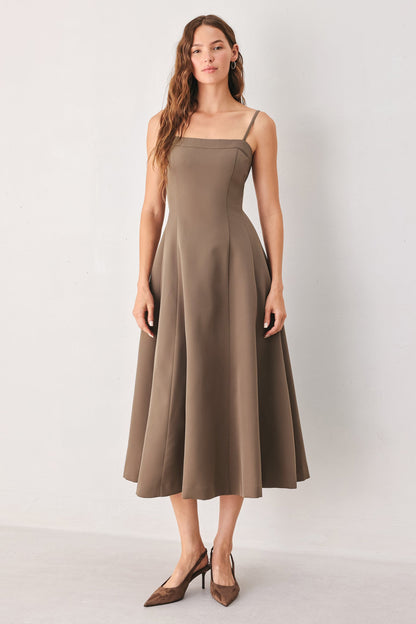 COFFEE BEAN SWING MOCHA MIDI DRESS