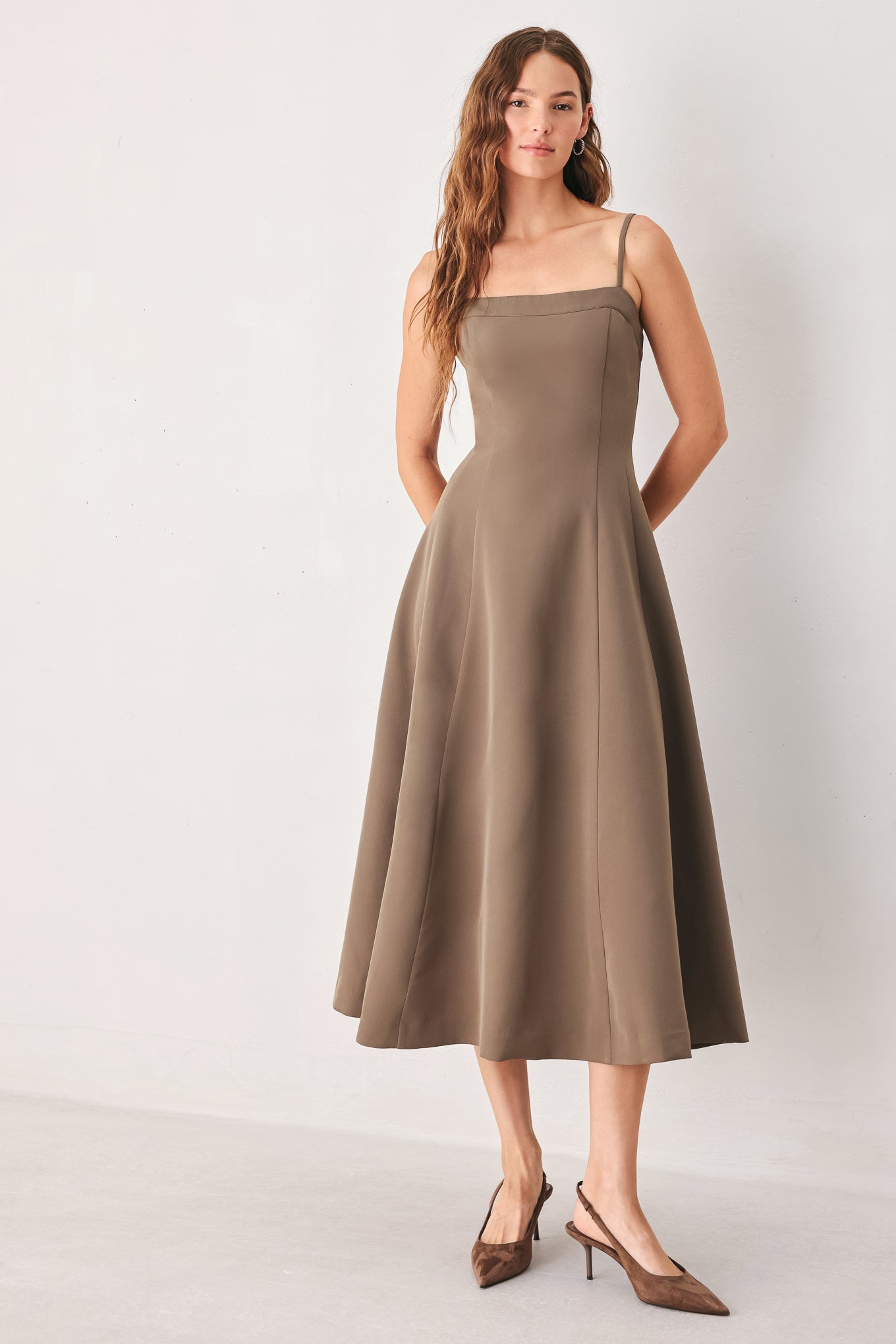 COFFEE BEAN SWING MOCHA MIDI DRESS