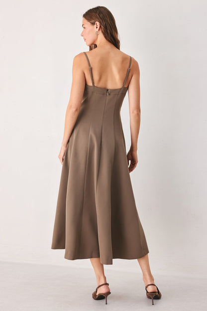 COFFEE BEAN SWING MOCHA MIDI DRESS