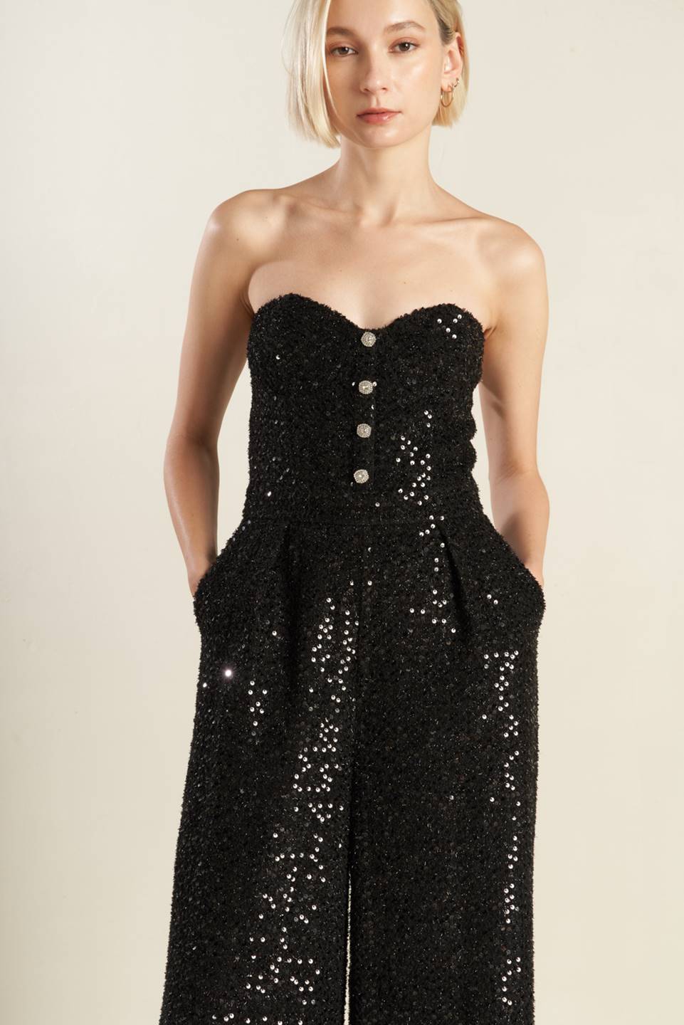 Sorelle Jumpsuit Black Sequin Cocktail Jumpsuit