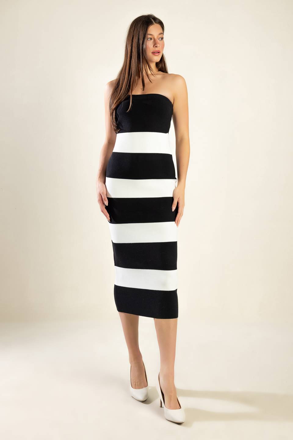 ROMANTIC AFTERNOON STRAPLESS KNIT DRESS