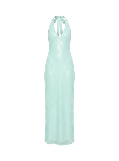 Isanna Halter Sequin Maxi Dress Jelly Mint