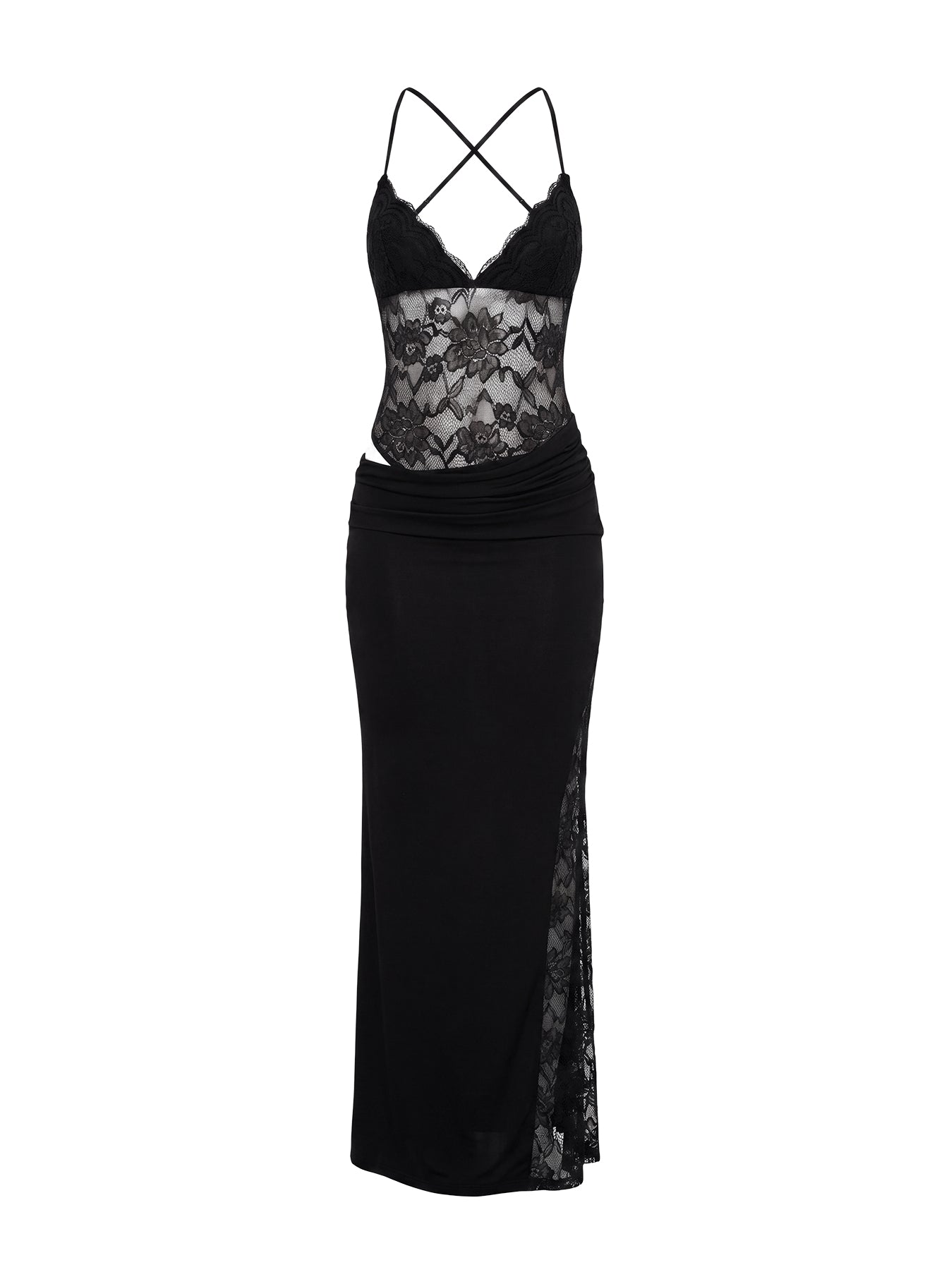 Chantella Lace Cut Out Maxi Dress Black
