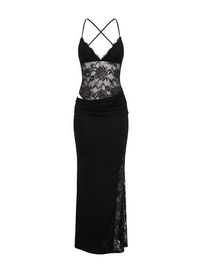 Chantella Lace Cut Out Maxi Dress Black