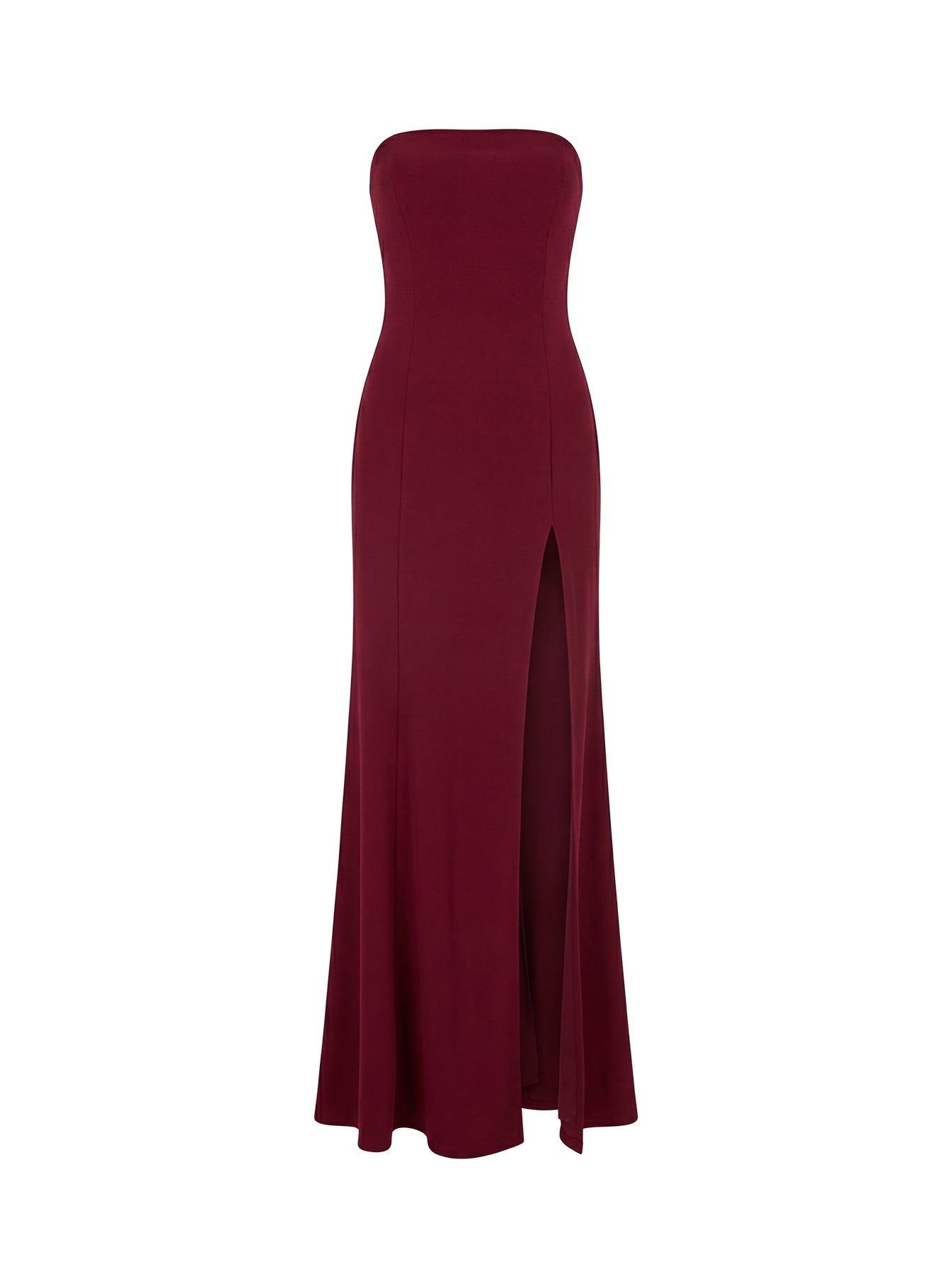 Diamanti Strapless High Slit Maxi Dress Burgundy