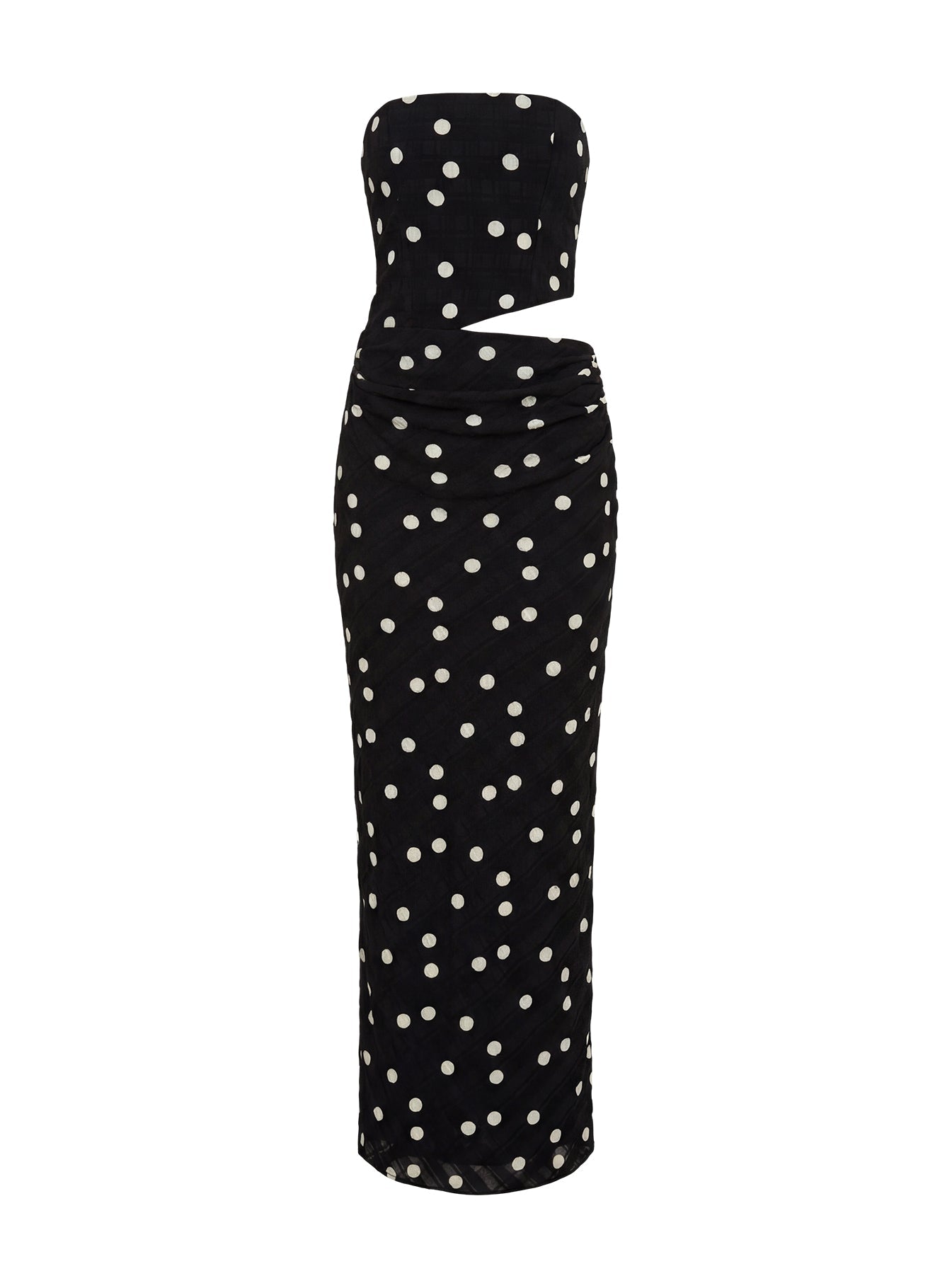 Jasira Strapless Drape Maxi Dress Black Polka Dot