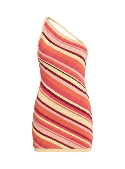Zadena Asymmetrical Low Back Knit Mini Dress Multi Stripe