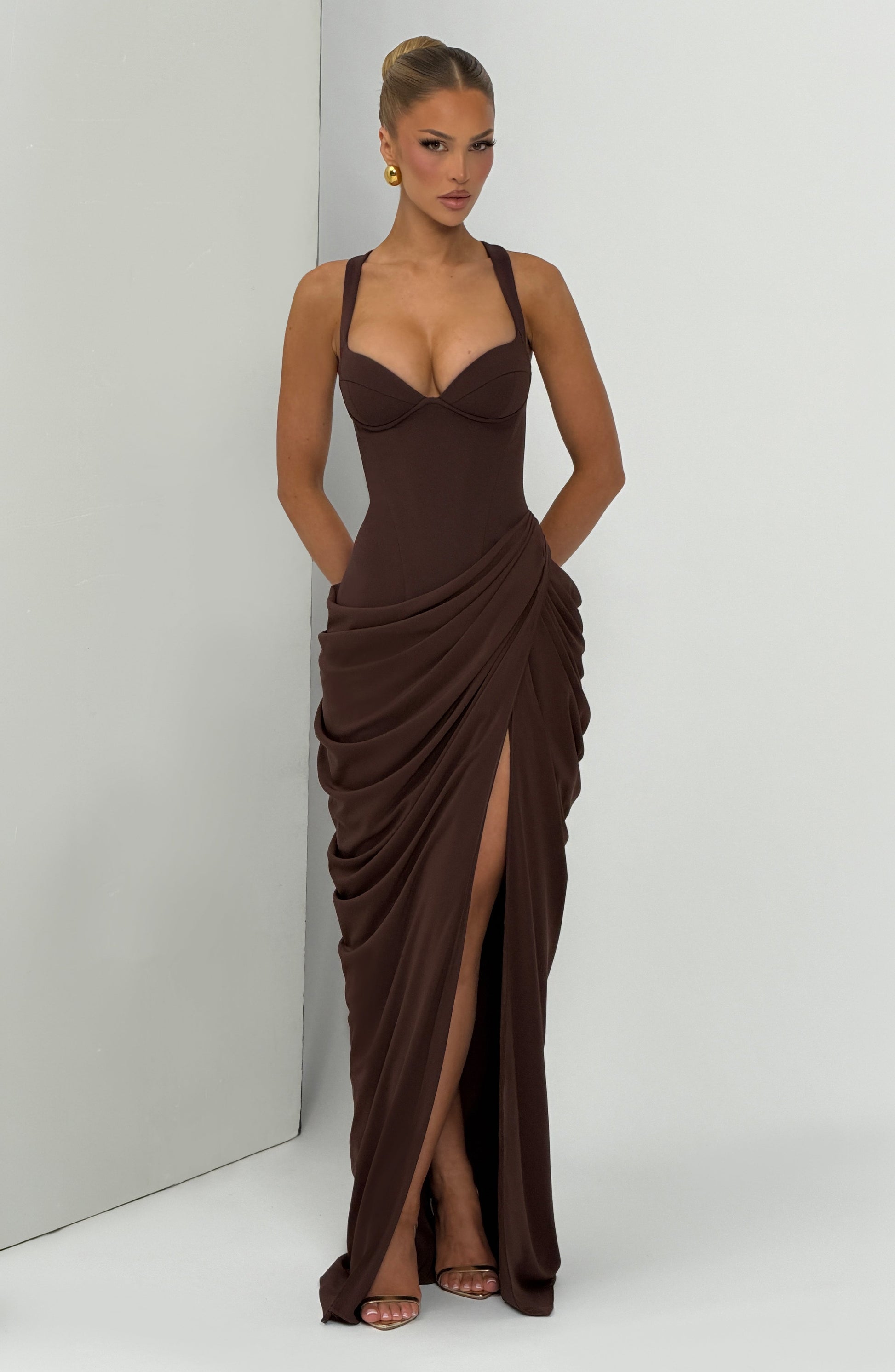 Elara Maxi Dress Plum Brown