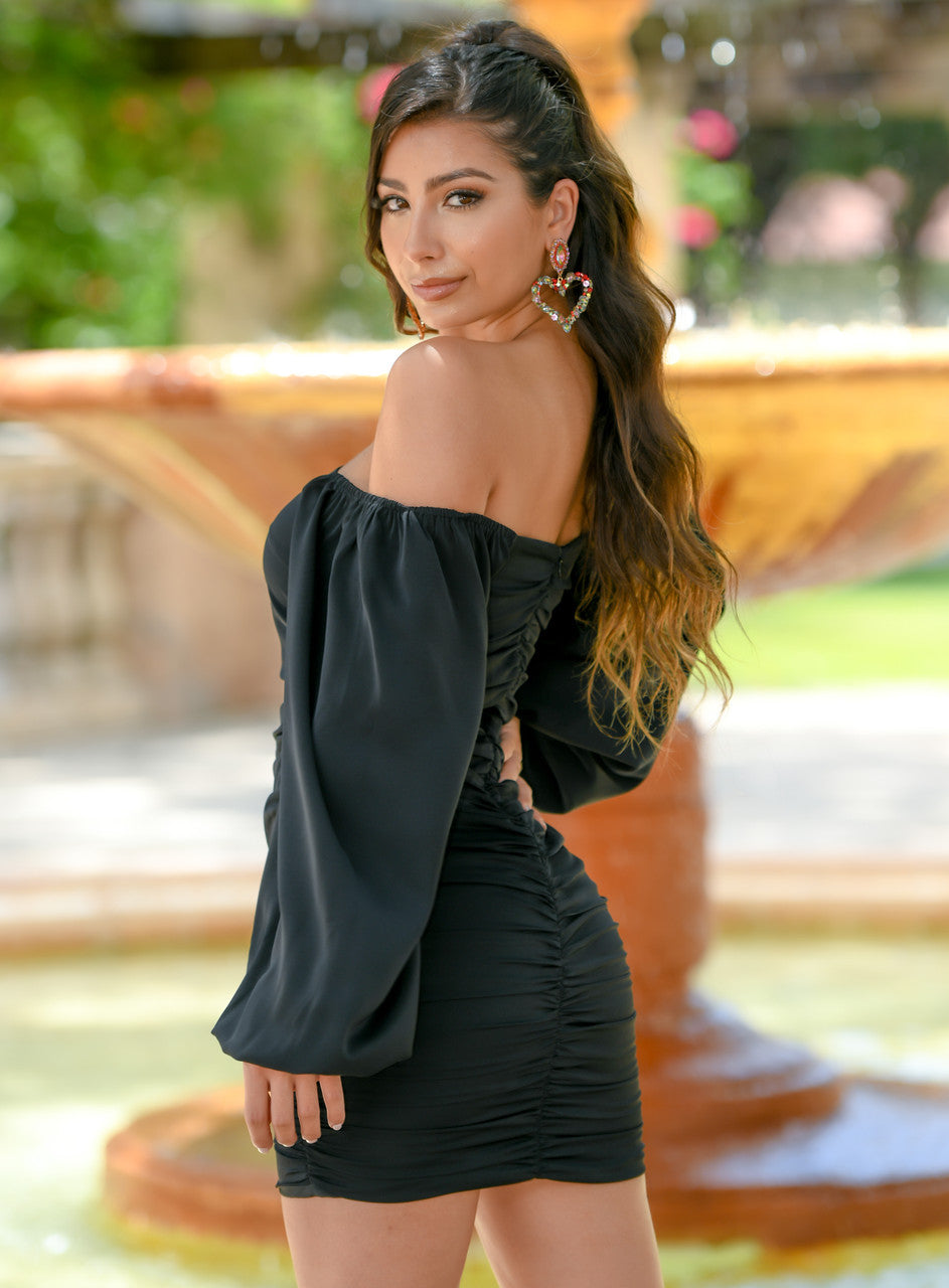 Rhea Mini Dress Black Long Sleeve Cocktail Dress