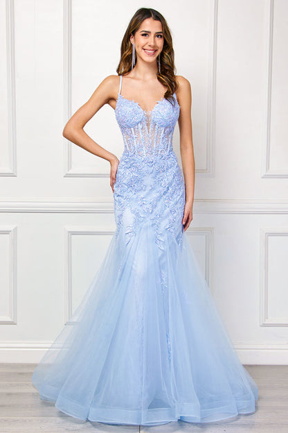 Hera Gown Baby Blue Tulle & Floral Lace Mermaid Dress