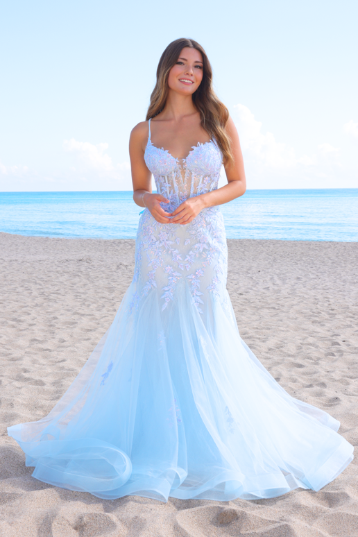 Hera Gown Baby Blue Tulle & Floral Lace Mermaid Dress