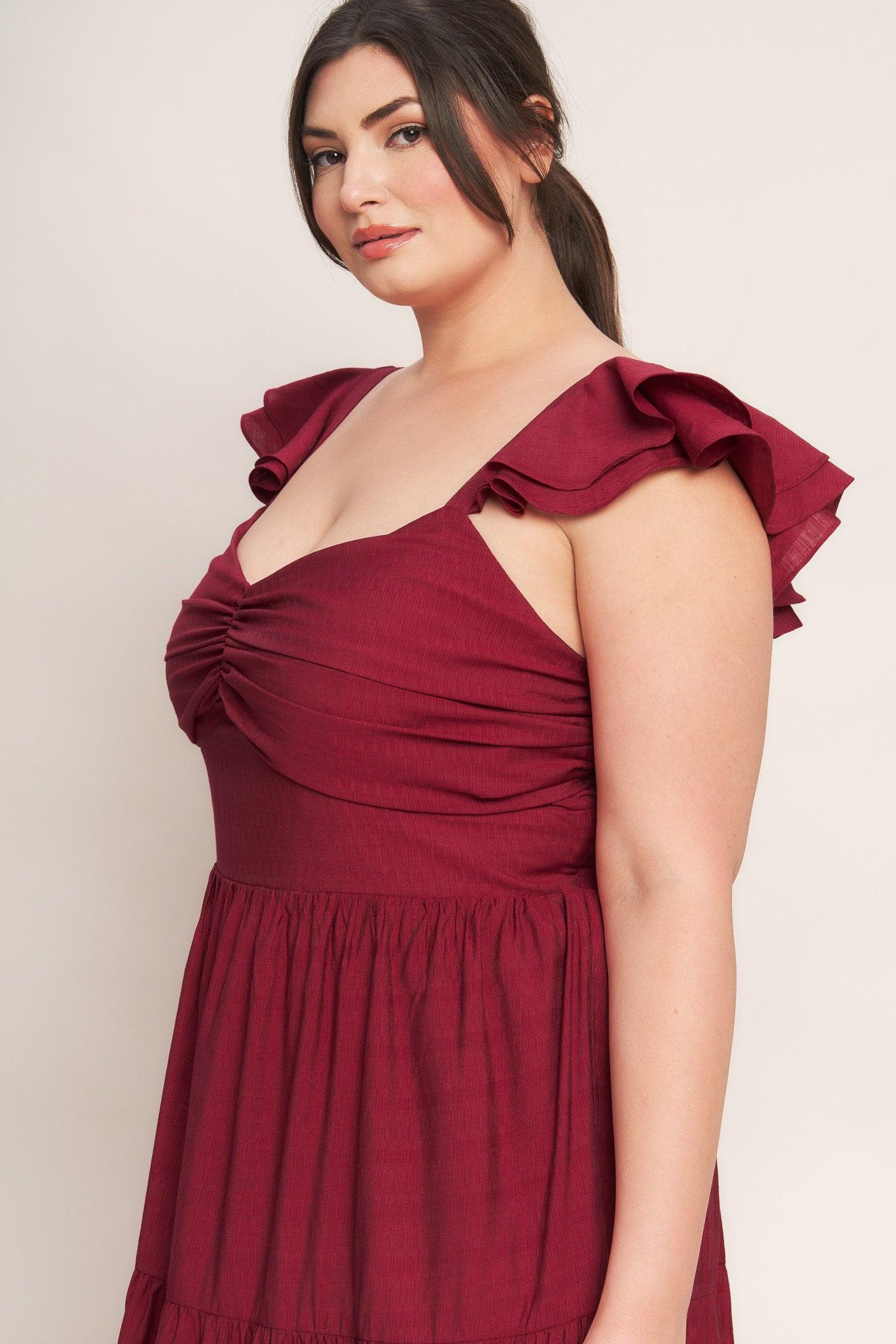 SUMMER EVERMORE DEEP RED FLUTTER SLEEVE MAXI DRESS