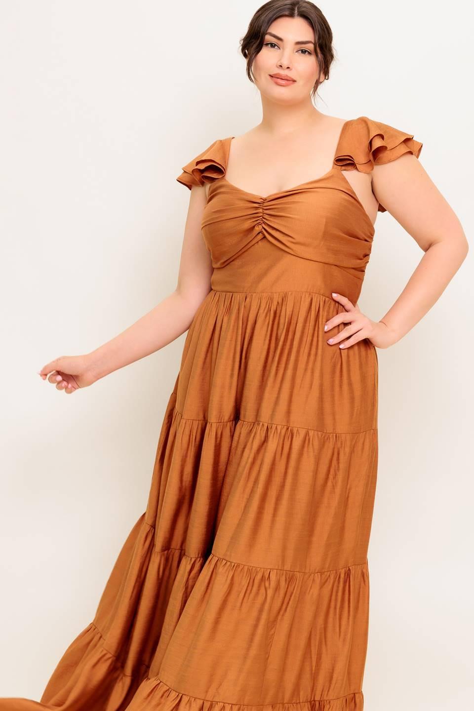 SUMMER EVERMORE RUST FLUTTER SLEEVE MAXI DRESS