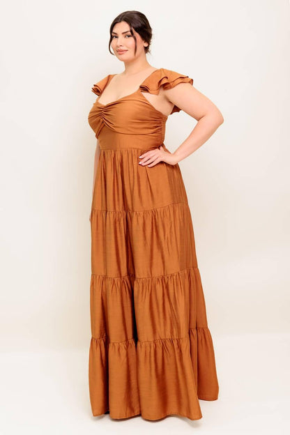 SUMMER EVERMORE RUST FLUTTER SLEEVE MAXI DRESS
