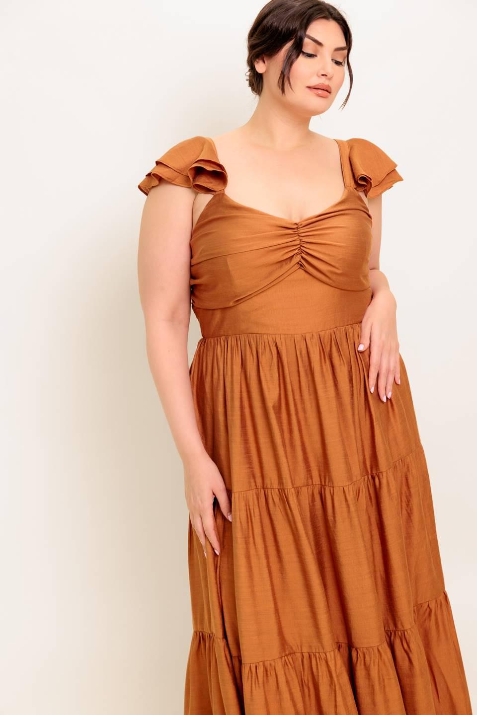 SUMMER EVERMORE RUST FLUTTER SLEEVE MAXI DRESS