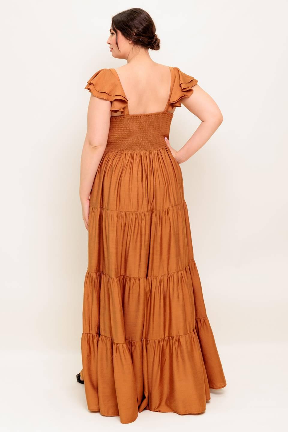 SUMMER EVERMORE RUST FLUTTER SLEEVE MAXI DRESS