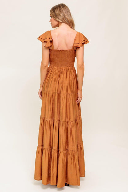 SUMMER EVERMORE RUST FLUTTER SLEEVE MAXI DRESS