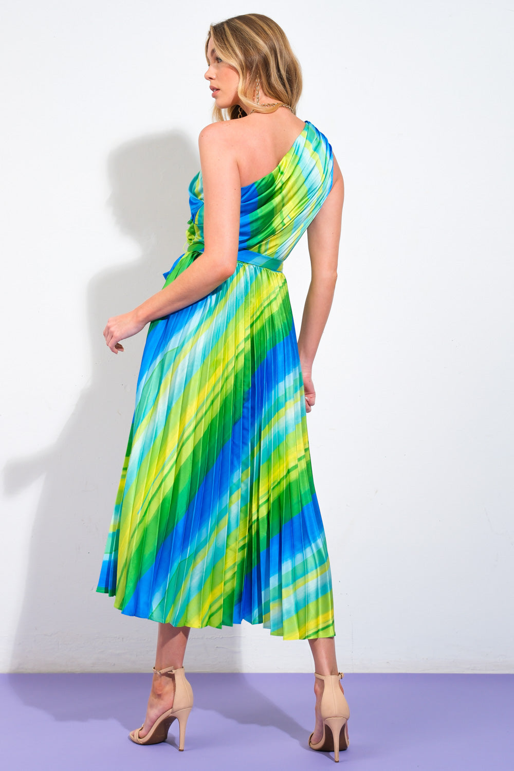 EXUBERANT ELEGANCE ONE SHOULDER MIDI DRESS