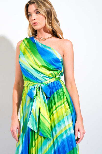 EXUBERANT ELEGANCE ONE SHOULDER MIDI DRESS
