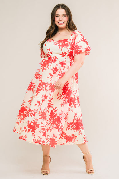 COTTAGE GARDEN PUFF SLEEVE MIDI DRESS RED FINAL