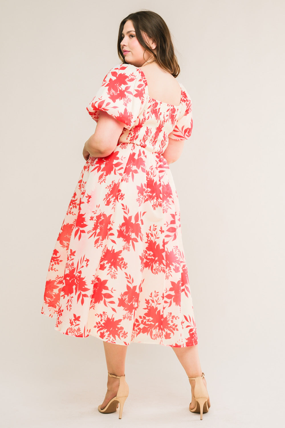 COTTAGE GARDEN PUFF SLEEVE MIDI DRESS RED FINAL