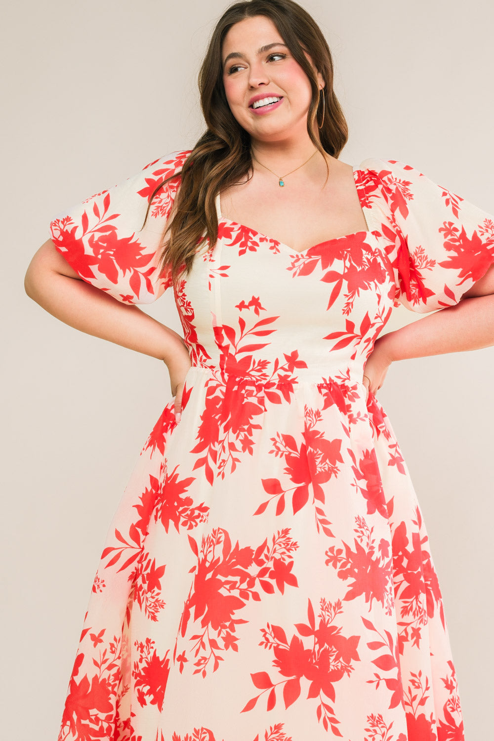 COTTAGE GARDEN PUFF SLEEVE MIDI DRESS RED FINAL