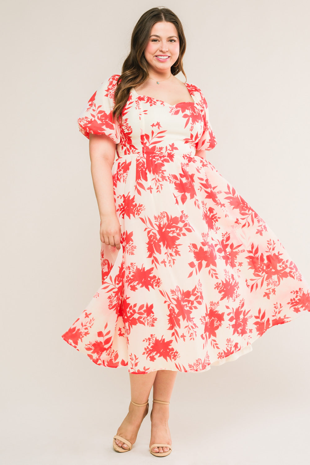 COTTAGE GARDEN PUFF SLEEVE MIDI DRESS RED FINAL