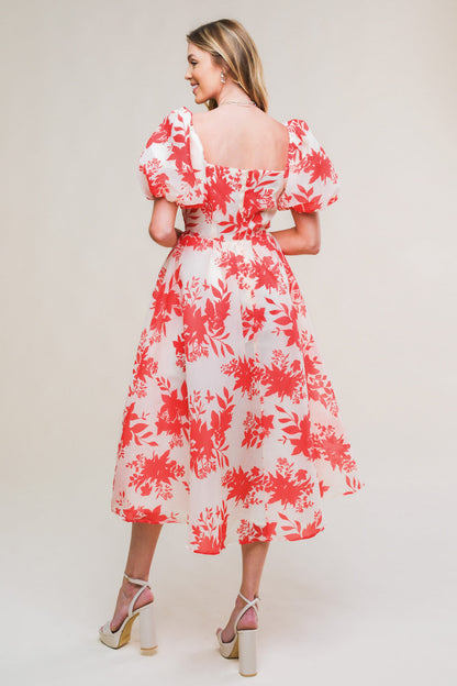 COTTAGE GARDEN PUFF SLEEVE MIDI DRESS RED FINAL